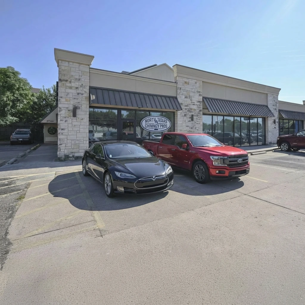 North Texas Chimney Pros office storefront exterior with company sign and parking